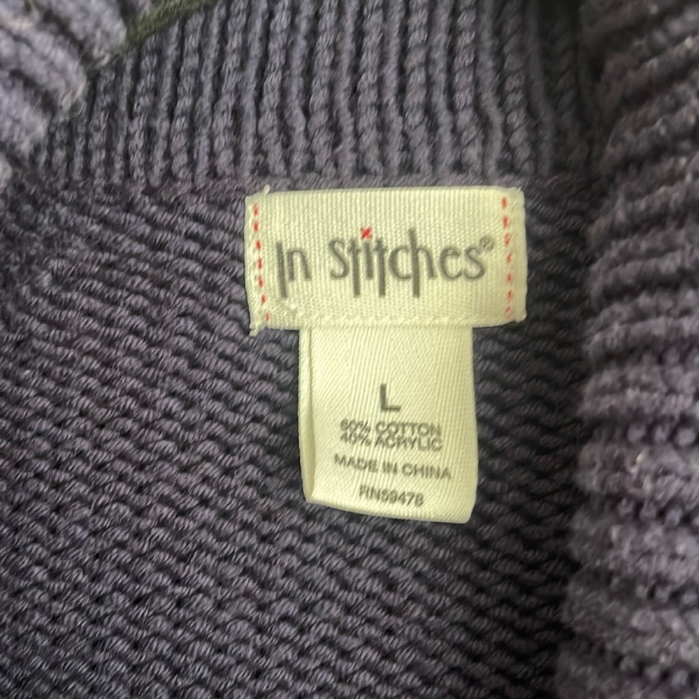 IN STITCHES Navy Shawl Collar NAUTICAL FLARE Cardigan L - Picture 2 of 4